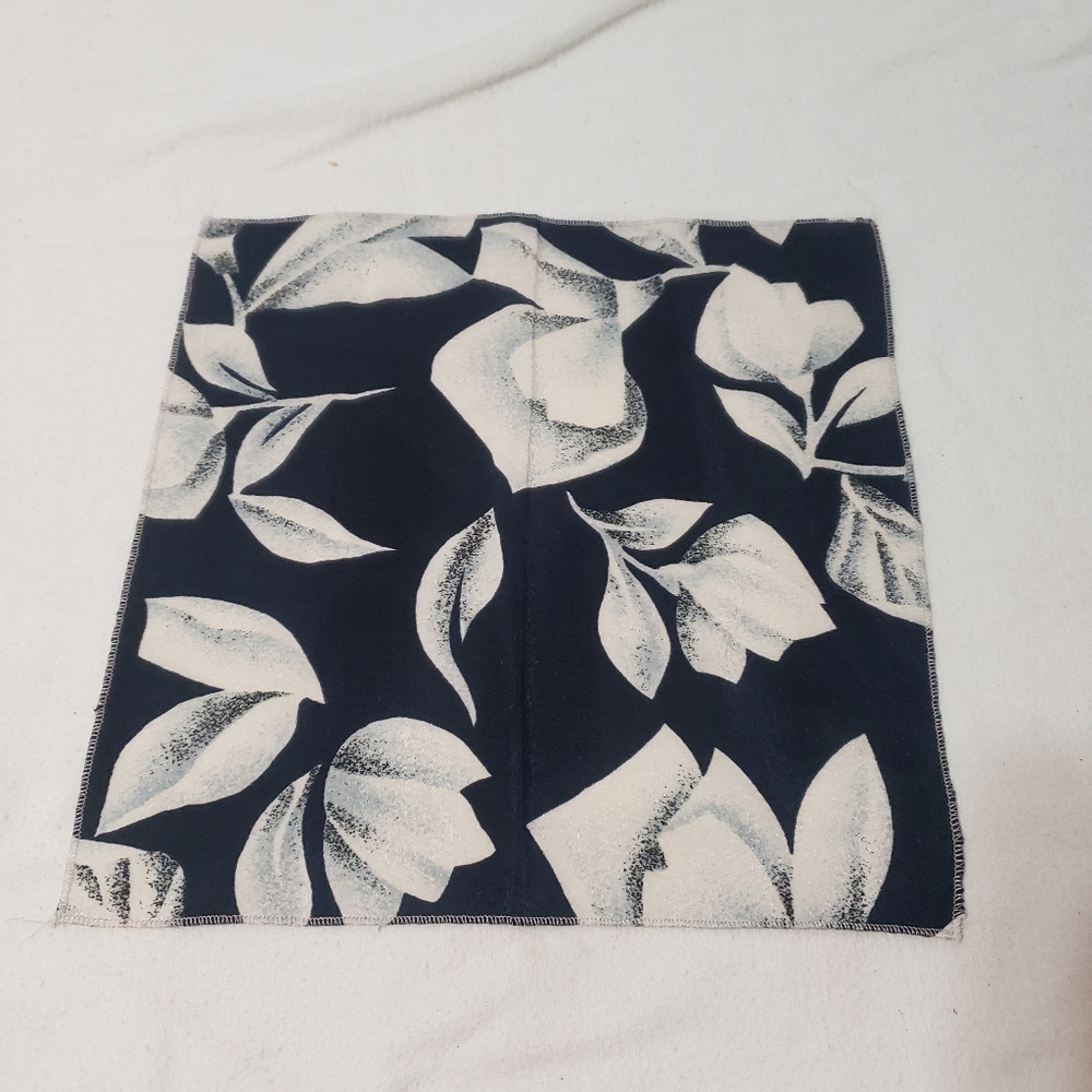Floral dark blue and white handkerchief 10 in 10 in